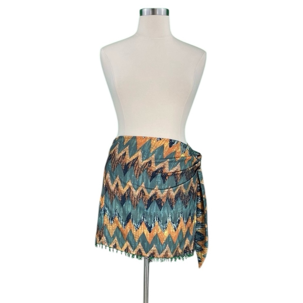Asymmetrical Chevron Skirt - Teal and Gold